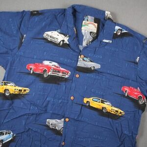 Paradise Found Pontiac GTO Hawaiian Rayon Shirt Men XL Muscle Car Vacation Retro